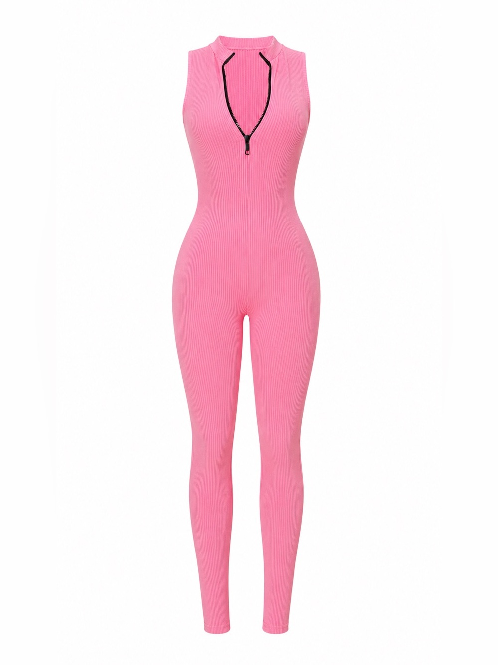 Fashion Nova Pink Ribbed Zip-Front Jumpsuit